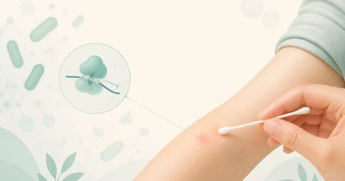 피부의 국소 세균 감염 부위와 바르는 치료를 상징하는 무피로신 대표 이미지